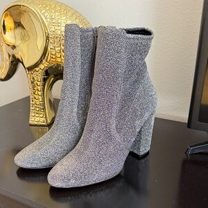 Aldo Silver Glitter Block Heel Ankle Boots